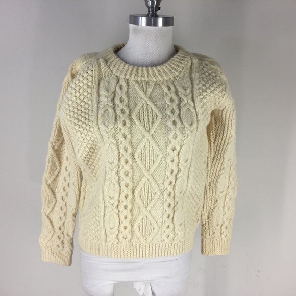 Vintage Sweaters - Vintage Cream ivory Cable Knit Wool XS S Boho